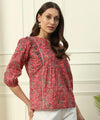 Red Paisley Printed Peplum Top