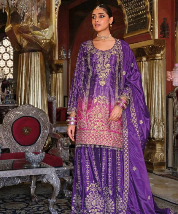 Regal Embroidered Kurta Palazzo Set with Dupatta