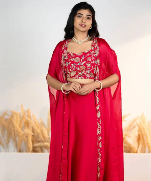 Scarlet Bloom Embroidered Lehenga Set