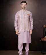 Silk embroidery kurta pajama and jacket