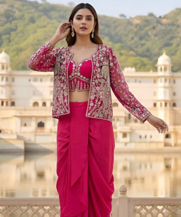 Embroidered Skirt Co-Ord Set with Jacket – Modern Festive Elegance