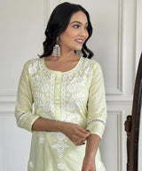 Soft Lime Chikankari Kurta Set with Dupatta