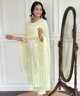 Soft Lime Chikankari Kurta Set with Dupatta