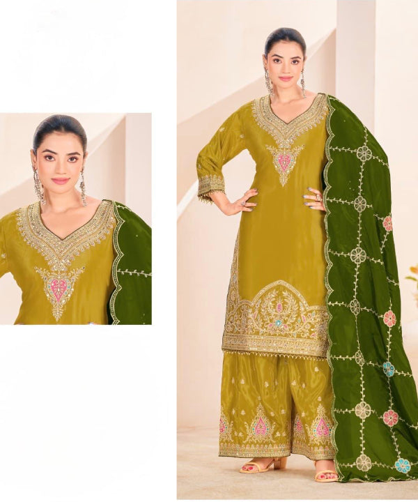 Elegant Silk Embroidered Suit Set