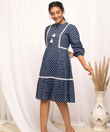 Navy Blue Printed Tiered Dress