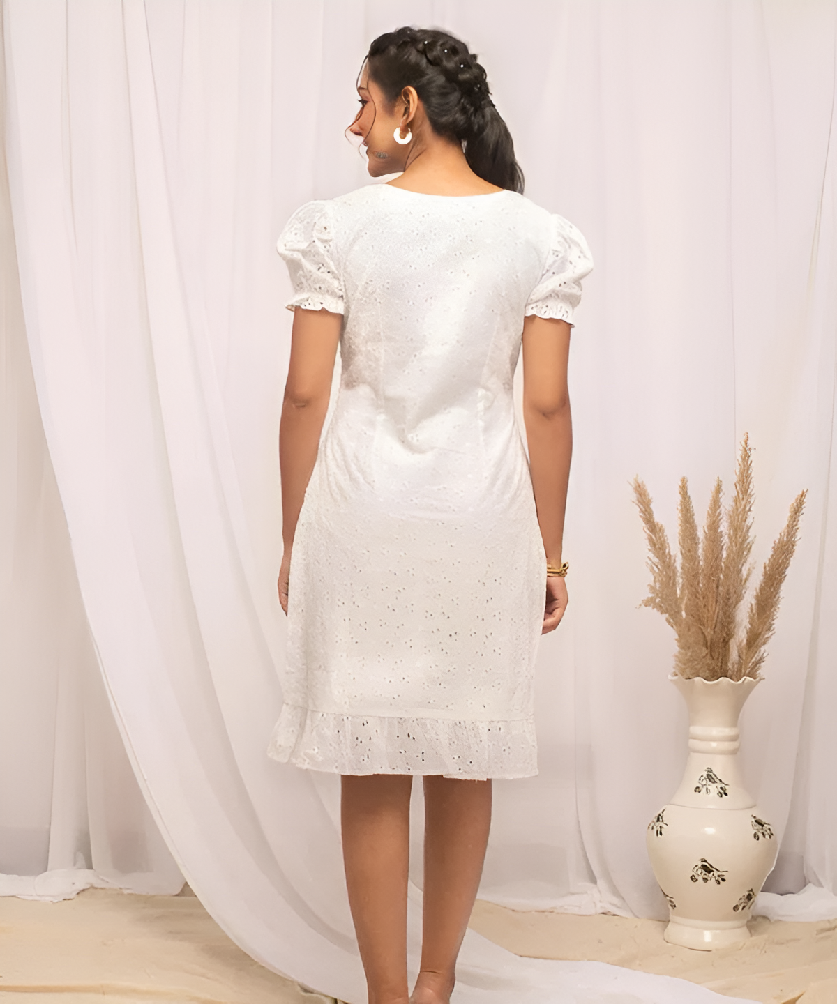 White Embroidered Cotton Dress