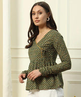 Green Printed Wrap-Style Top