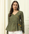 Green Printed Wrap-Style Top