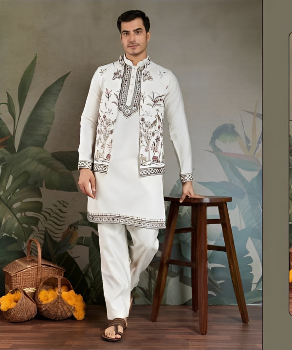 Embroidered Kurta Set with Designer Jackett