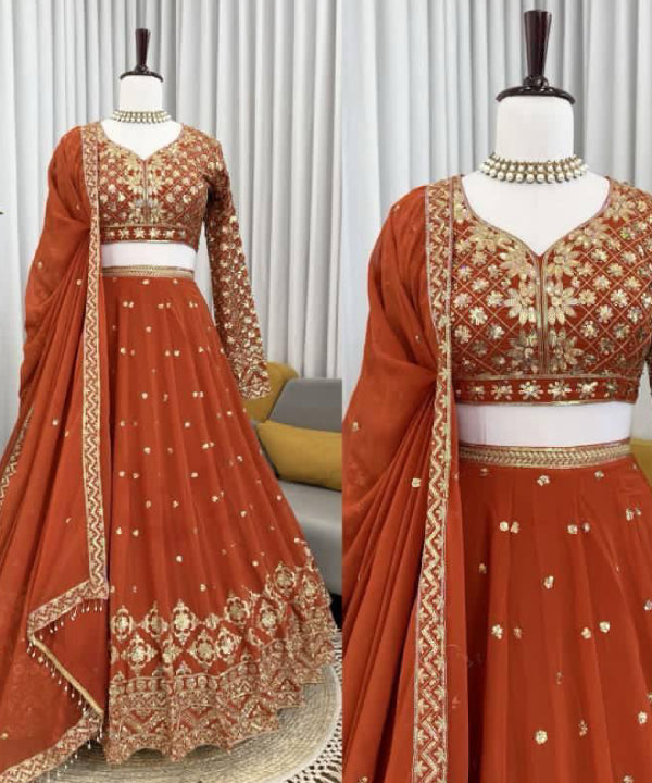 Rust Radiance Embroidered Lehenga Set